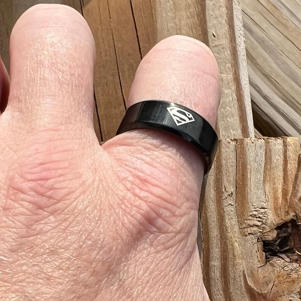 - Superman Sz 10.5 Black Stainless Steel Band Ring! NEW!